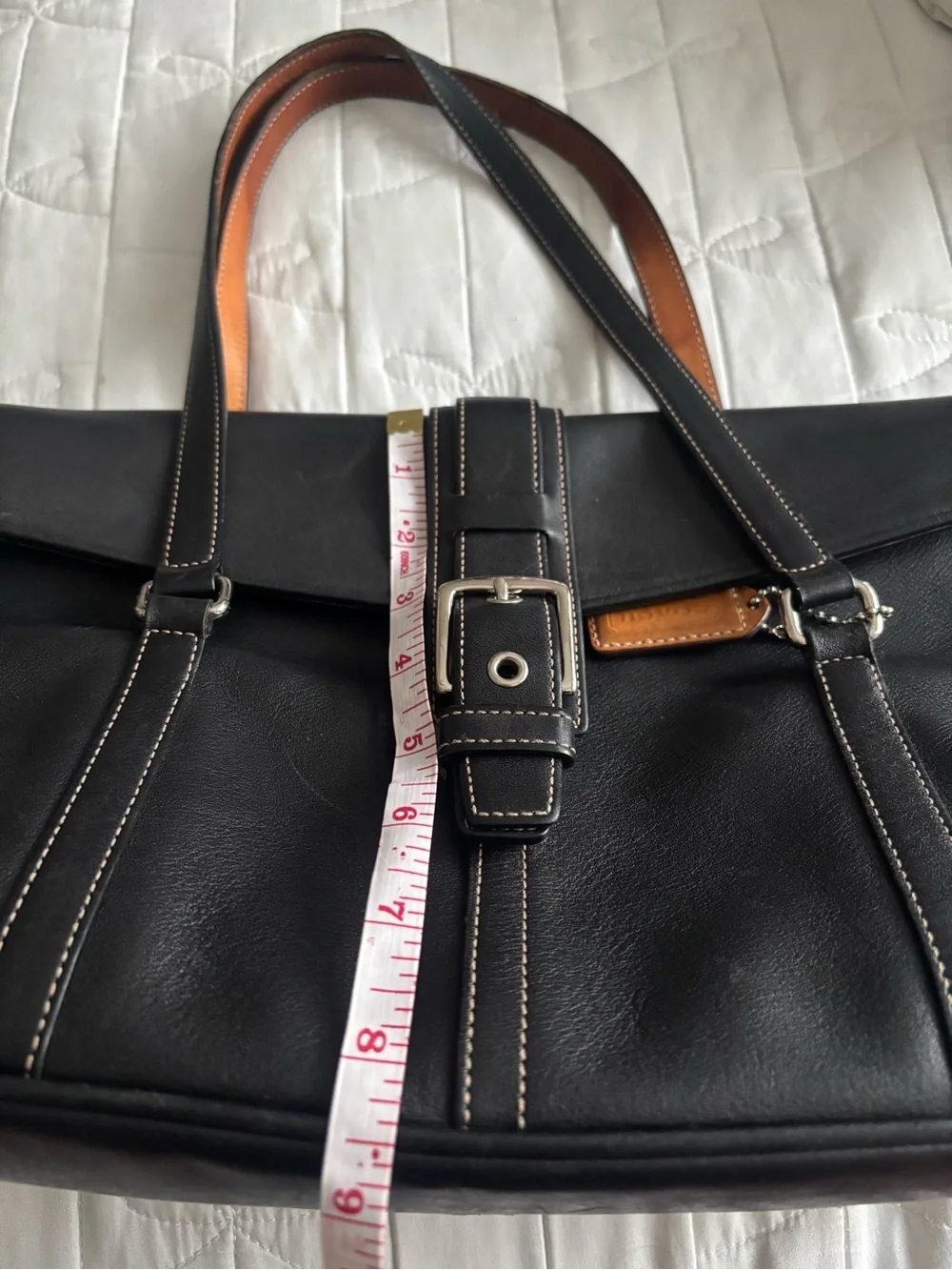 Coach Black Leather Duffel Bag with Tan Accents
